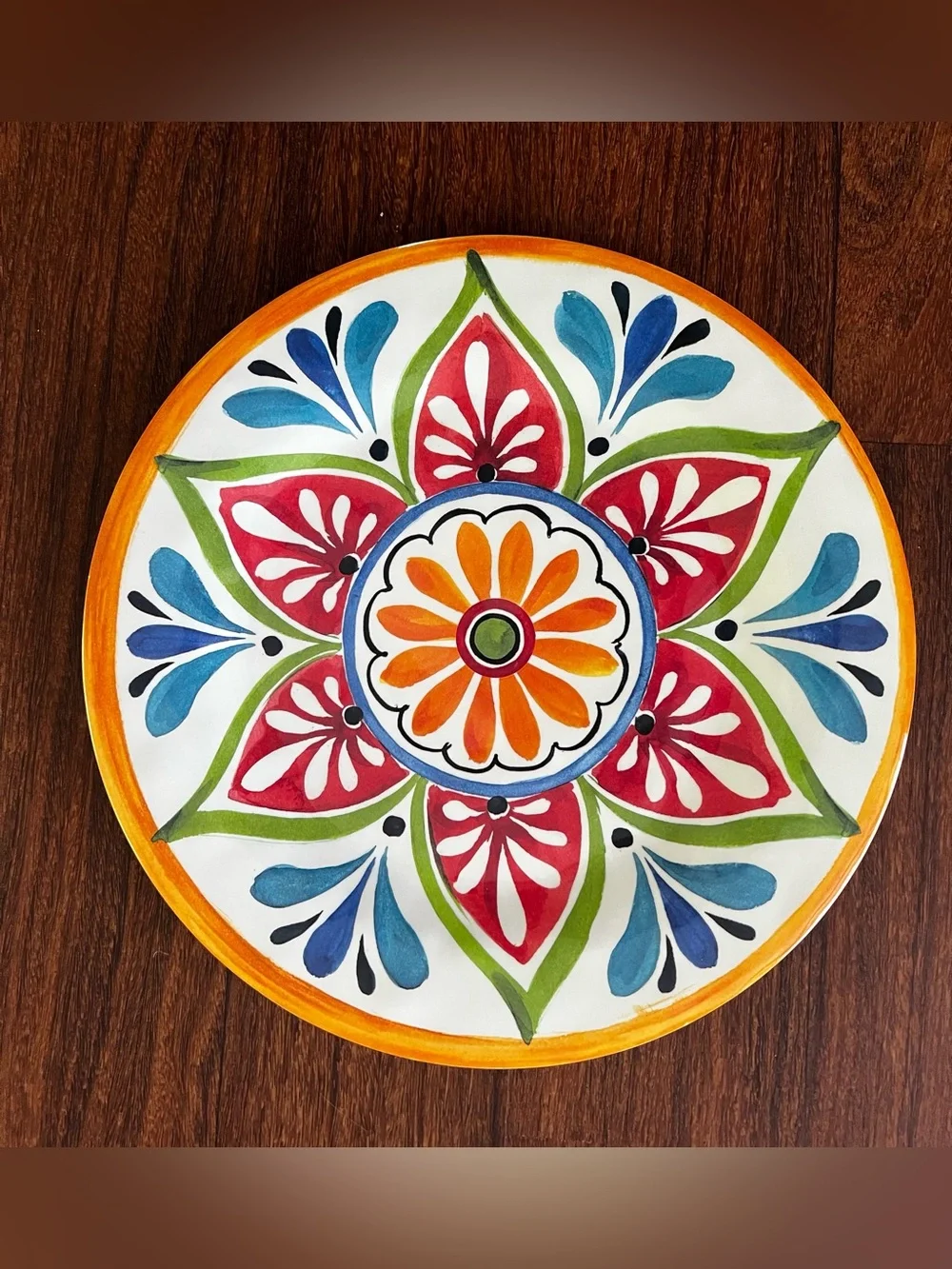 Bed Bath & Beyond Melamine 10.5” Dinner Plates Boho Tuscany Orange Set Of 4